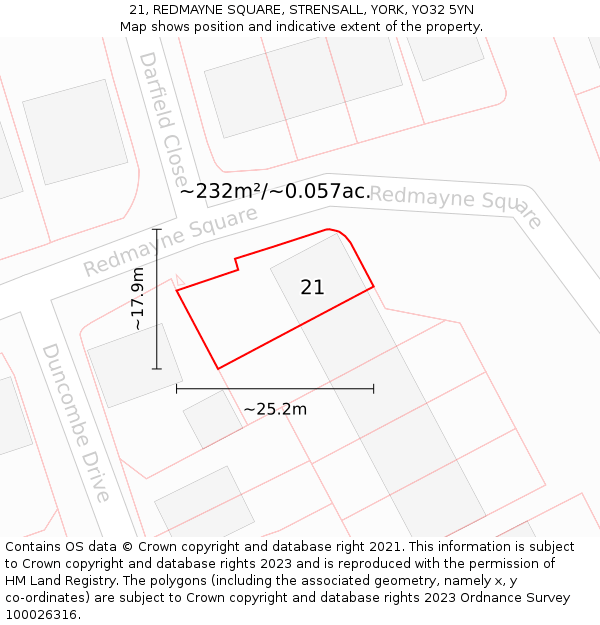 21, REDMAYNE SQUARE, STRENSALL, YORK, YO32 5YN: Plot and title map
