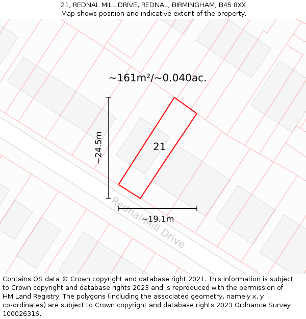 21, REDNAL MILL DRIVE, REDNAL, BIRMINGHAM, B45 8XX: Plot and title map