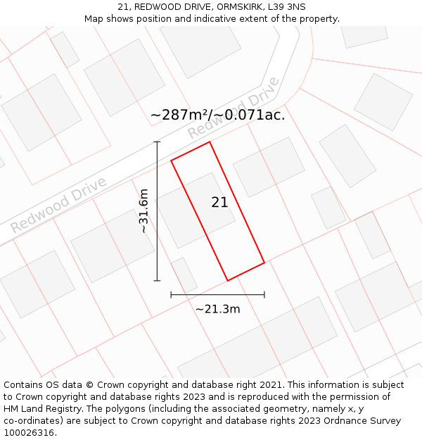 21, REDWOOD DRIVE, ORMSKIRK, L39 3NS: Plot and title map