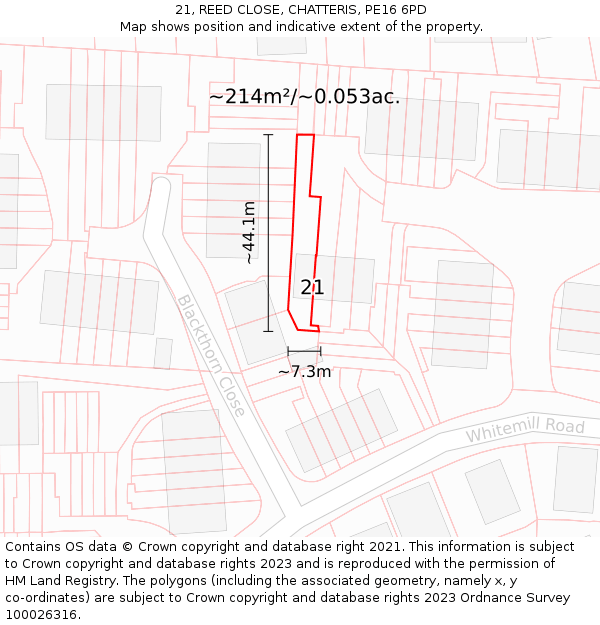 21, REED CLOSE, CHATTERIS, PE16 6PD: Plot and title map