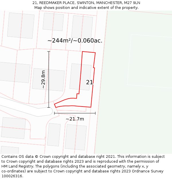 21, REEDMAKER PLACE, SWINTON, MANCHESTER, M27 9LN: Plot and title map