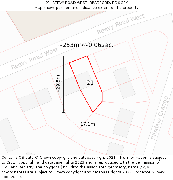 21, REEVY ROAD WEST, BRADFORD, BD6 3PY: Plot and title map