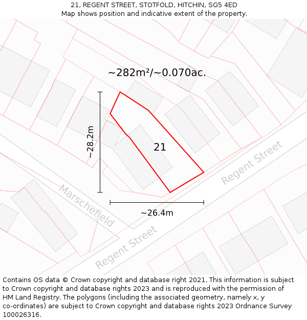 21, REGENT STREET, STOTFOLD, HITCHIN, SG5 4ED: Plot and title map