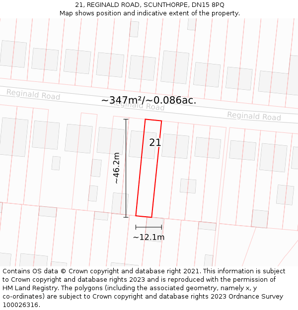 21, REGINALD ROAD, SCUNTHORPE, DN15 8PQ: Plot and title map