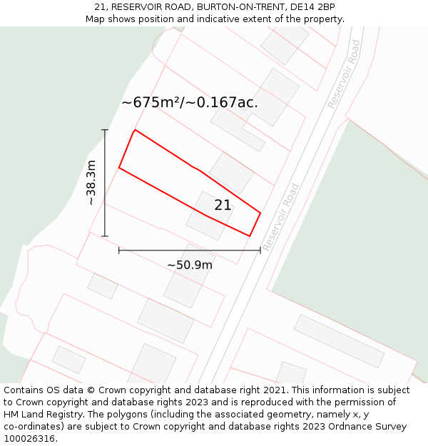 21, RESERVOIR ROAD, BURTON-ON-TRENT, DE14 2BP: Plot and title map