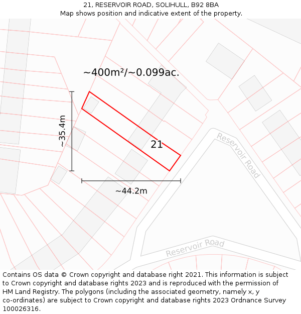 21, RESERVOIR ROAD, SOLIHULL, B92 8BA: Plot and title map