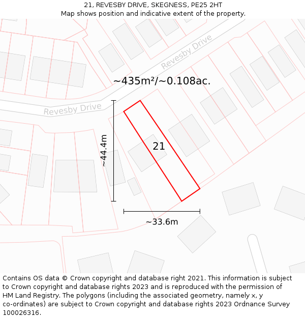 21, REVESBY DRIVE, SKEGNESS, PE25 2HT: Plot and title map