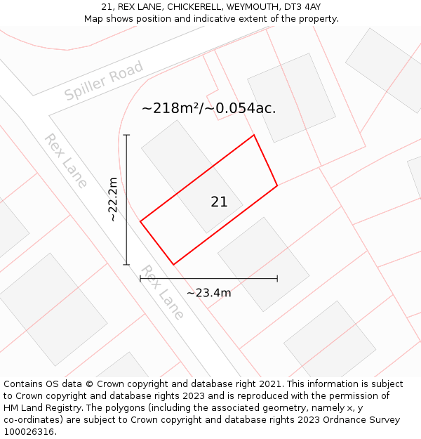 21, REX LANE, CHICKERELL, WEYMOUTH, DT3 4AY: Plot and title map