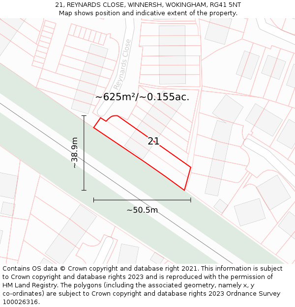 21, REYNARDS CLOSE, WINNERSH, WOKINGHAM, RG41 5NT: Plot and title map