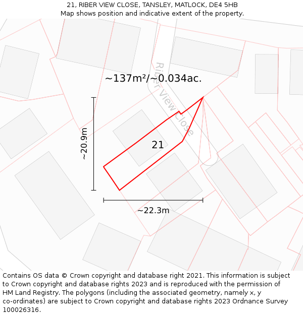 21, RIBER VIEW CLOSE, TANSLEY, MATLOCK, DE4 5HB: Plot and title map