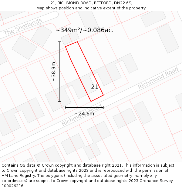21, RICHMOND ROAD, RETFORD, DN22 6SJ: Plot and title map