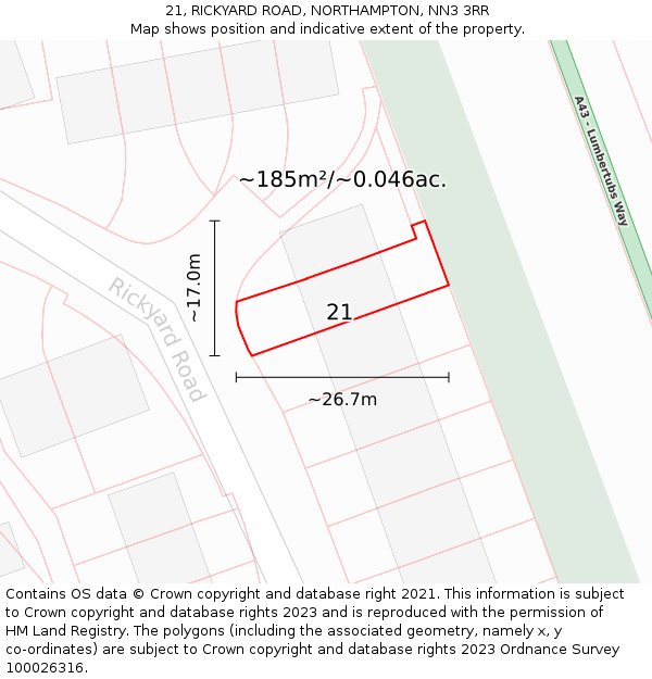 21, RICKYARD ROAD, NORTHAMPTON, NN3 3RR: Plot and title map