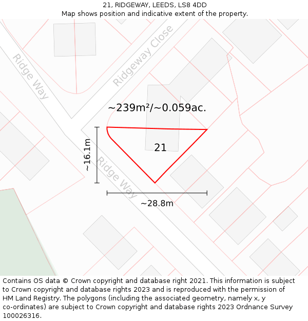 21, RIDGEWAY, LEEDS, LS8 4DD: Plot and title map