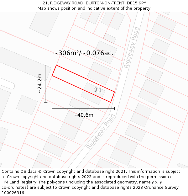 21, RIDGEWAY ROAD, BURTON-ON-TRENT, DE15 9PY: Plot and title map