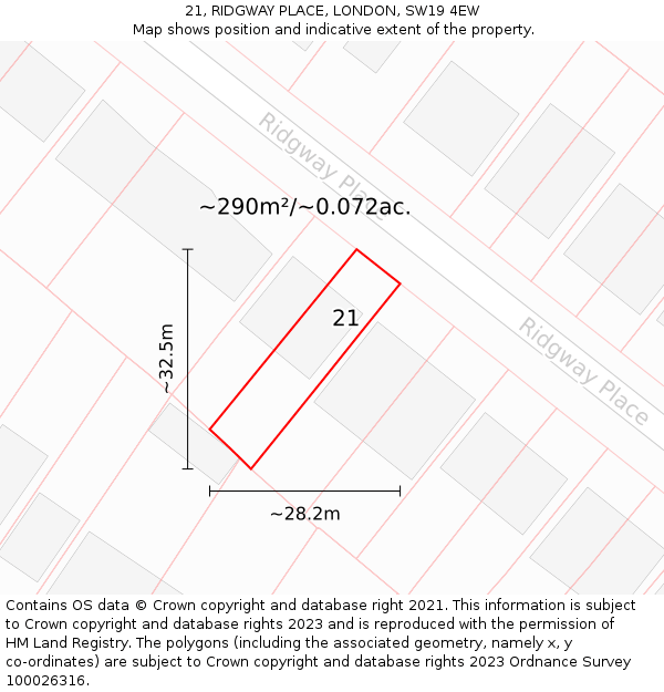 21, RIDGWAY PLACE, LONDON, SW19 4EW: Plot and title map