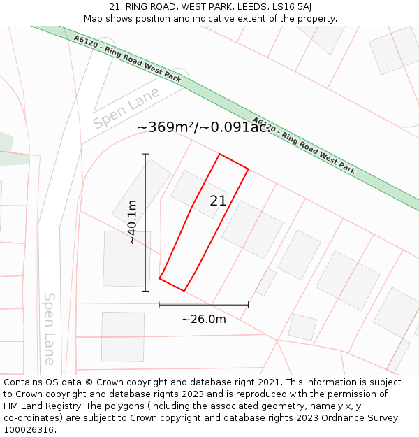 21, RING ROAD, WEST PARK, LEEDS, LS16 5AJ: Plot and title map