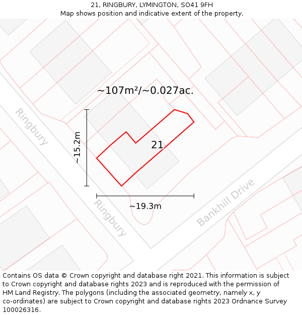 21, RINGBURY, LYMINGTON, SO41 9FH: Plot and title map