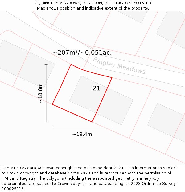 21, RINGLEY MEADOWS, BEMPTON, BRIDLINGTON, YO15 1JR: Plot and title map