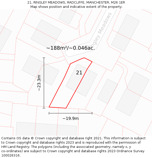 21, RINGLEY MEADOWS, RADCLIFFE, MANCHESTER, M26 1ER: Plot and title map