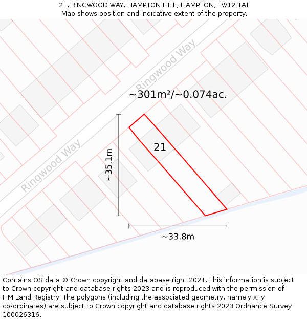 21, RINGWOOD WAY, HAMPTON HILL, HAMPTON, TW12 1AT: Plot and title map