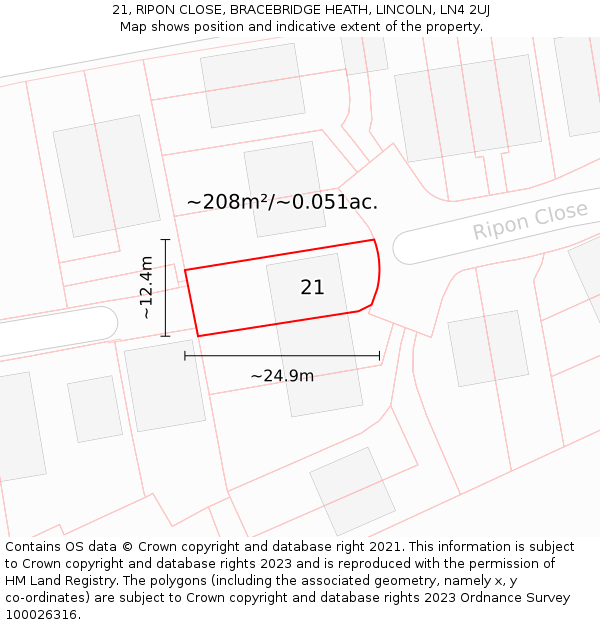 21, RIPON CLOSE, BRACEBRIDGE HEATH, LINCOLN, LN4 2UJ: Plot and title map