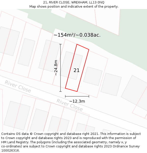 21, RIVER CLOSE, WREXHAM, LL13 0NQ: Plot and title map
