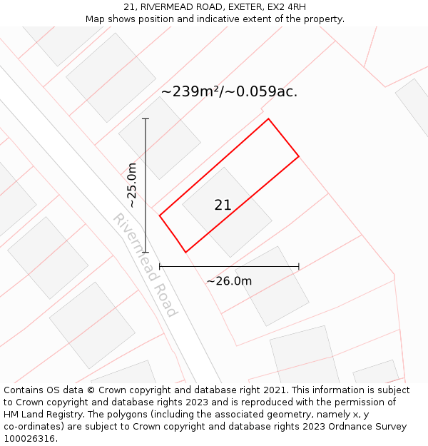 21, RIVERMEAD ROAD, EXETER, EX2 4RH: Plot and title map