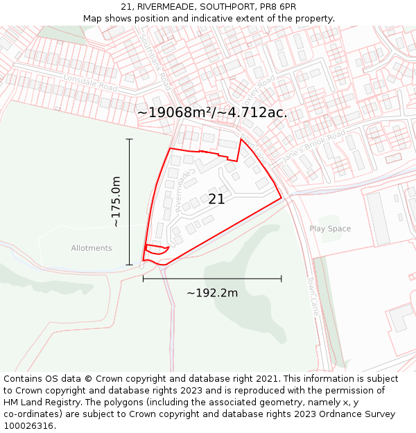 21, RIVERMEADE, SOUTHPORT, PR8 6PR: Plot and title map