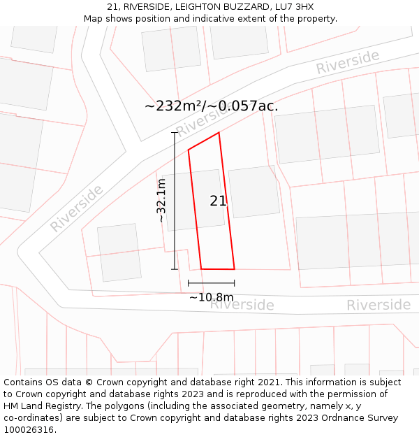 21, RIVERSIDE, LEIGHTON BUZZARD, LU7 3HX: Plot and title map