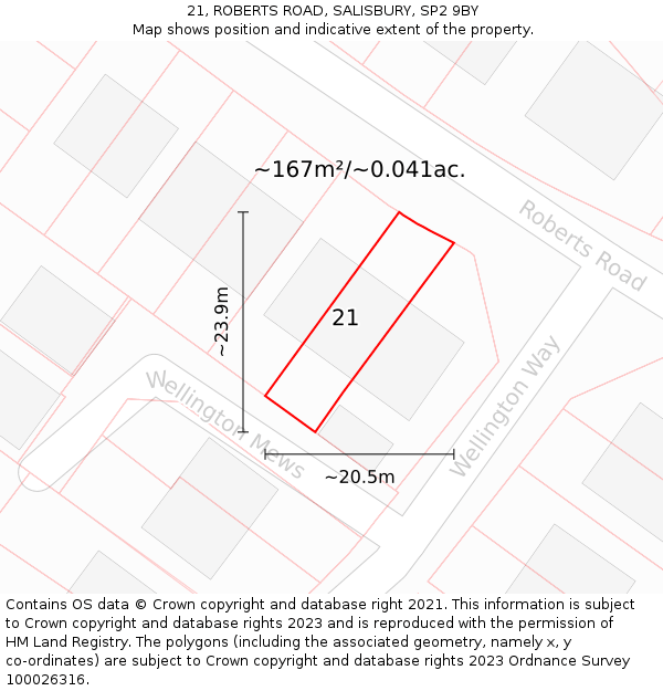 21, ROBERTS ROAD, SALISBURY, SP2 9BY: Plot and title map
