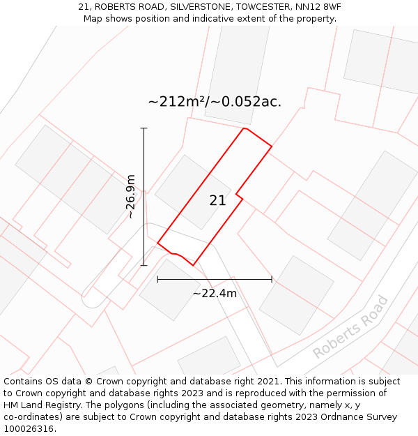 21, ROBERTS ROAD, SILVERSTONE, TOWCESTER, NN12 8WF: Plot and title map