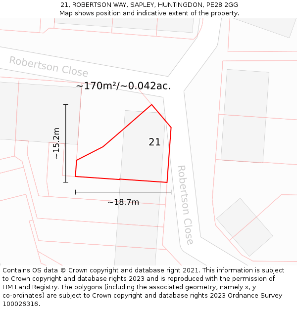 21, ROBERTSON WAY, SAPLEY, HUNTINGDON, PE28 2GG: Plot and title map