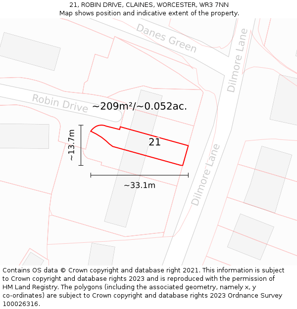21, ROBIN DRIVE, CLAINES, WORCESTER, WR3 7NN: Plot and title map