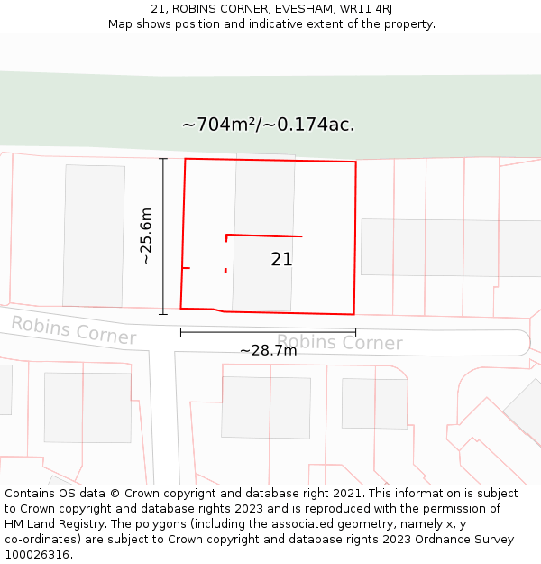 21, ROBINS CORNER, EVESHAM, WR11 4RJ: Plot and title map