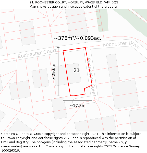 21, ROCHESTER COURT, HORBURY, WAKEFIELD, WF4 5QS: Plot and title map