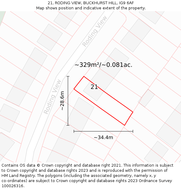 21, RODING VIEW, BUCKHURST HILL, IG9 6AF: Plot and title map
