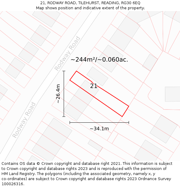 21, RODWAY ROAD, TILEHURST, READING, RG30 6EQ: Plot and title map