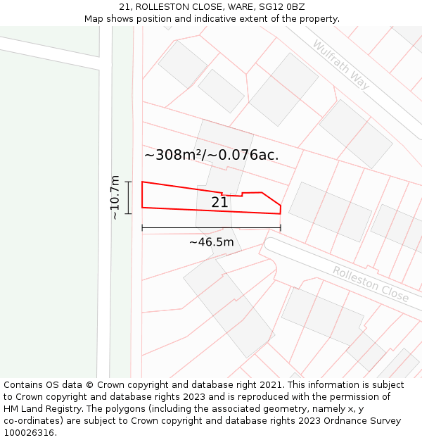 21, ROLLESTON CLOSE, WARE, SG12 0BZ: Plot and title map