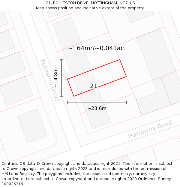 21, ROLLESTON DRIVE, NOTTINGHAM, NG7 1JS: Plot and title map