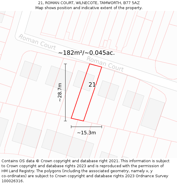 21, ROMAN COURT, WILNECOTE, TAMWORTH, B77 5AZ: Plot and title map