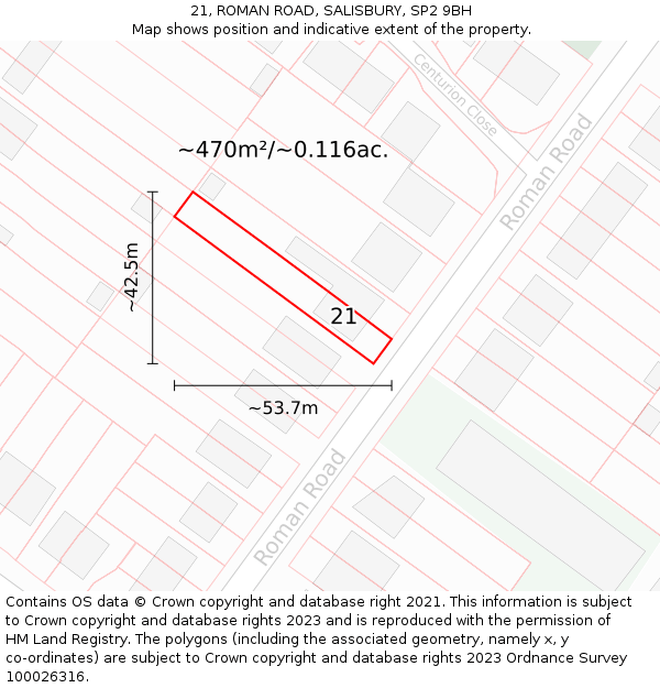 21, ROMAN ROAD, SALISBURY, SP2 9BH: Plot and title map