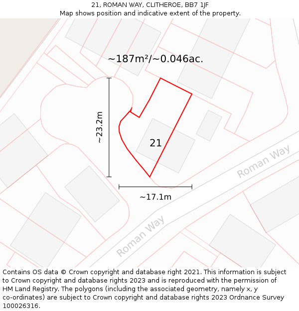 21, ROMAN WAY, CLITHEROE, BB7 1JF: Plot and title map