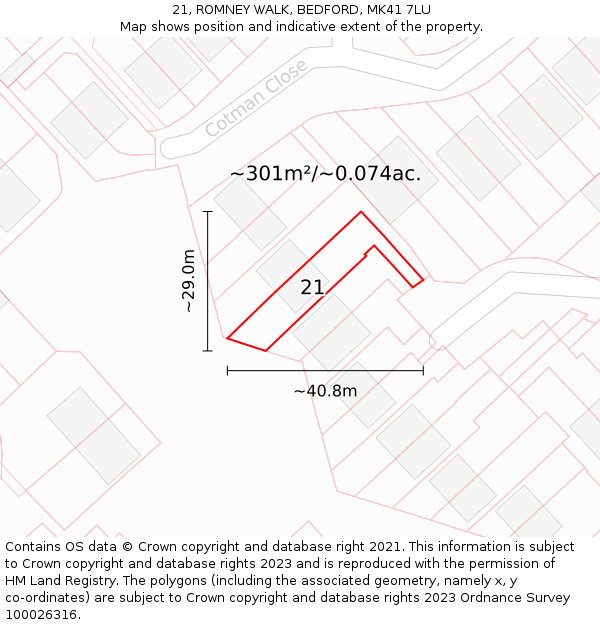 21, ROMNEY WALK, BEDFORD, MK41 7LU: Plot and title map