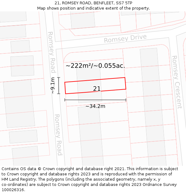 21, ROMSEY ROAD, BENFLEET, SS7 5TP: Plot and title map