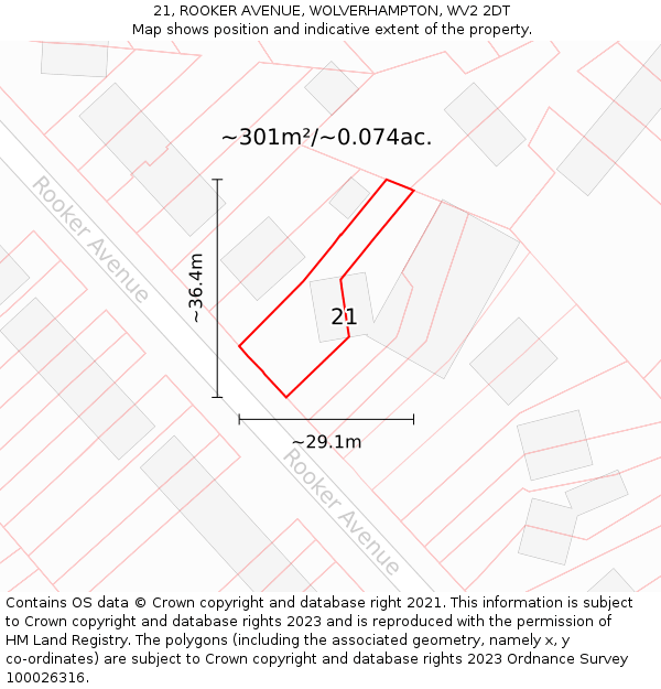 21, ROOKER AVENUE, WOLVERHAMPTON, WV2 2DT: Plot and title map