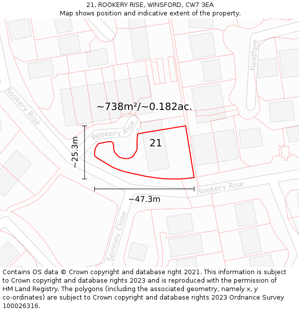 21, ROOKERY RISE, WINSFORD, CW7 3EA: Plot and title map