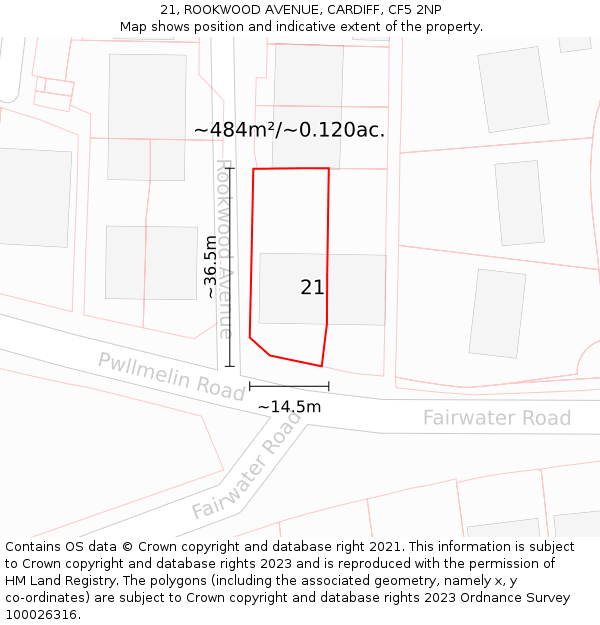 21, ROOKWOOD AVENUE, CARDIFF, CF5 2NP: Plot and title map