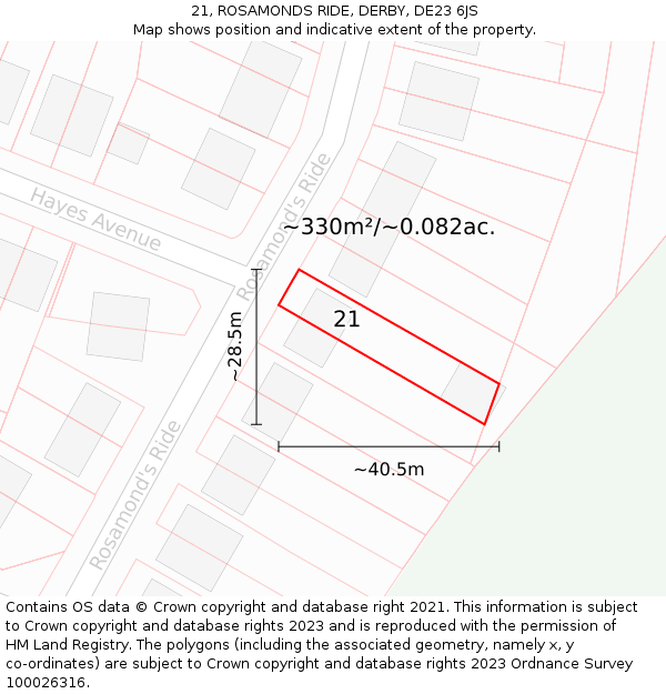 21, ROSAMONDS RIDE, DERBY, DE23 6JS: Plot and title map