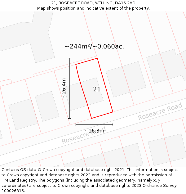 21, ROSEACRE ROAD, WELLING, DA16 2AD: Plot and title map