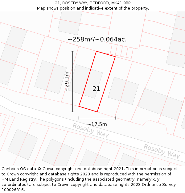21, ROSEBY WAY, BEDFORD, MK41 9RP: Plot and title map